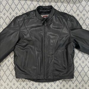 Black Bomber Jacket with Stand-up Collar and Tailored Fit